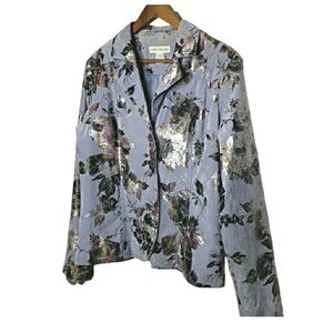 Velvet Faux Suede Foral Foil Pastel Blazer Jacket 80's Y2K Dallas Golden Girls L